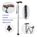 Aluminum alloy 5-section folding walking cane with shinning snowflake engrave